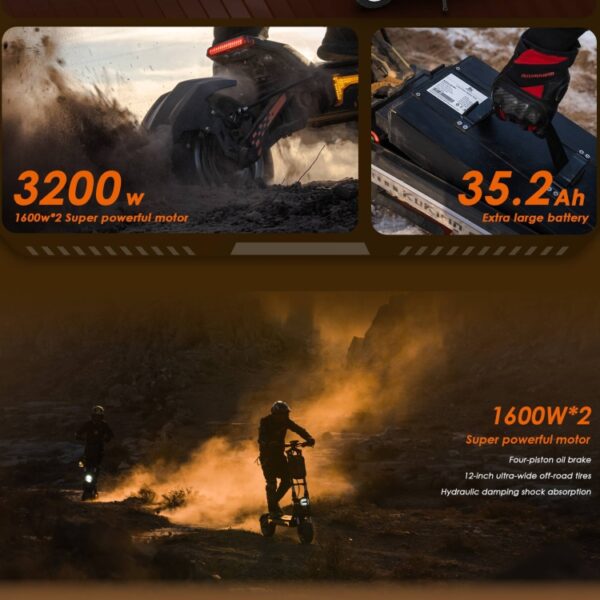 Kukirin G4 Max Trotinetă Electrică Pliabilă Offroad Jante 12 inch 3200W 60V 35.2AH Trei Viteze cu Display LED