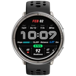 Amazfit Active 2 Rotund Negru (Curea din Silicon Neagră)