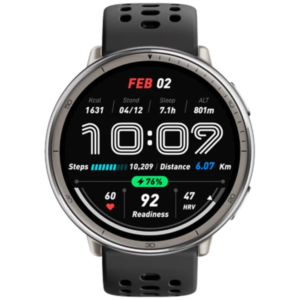 Amazfit Active 2 Rotund Negru (Curea din Silicon Neagră)